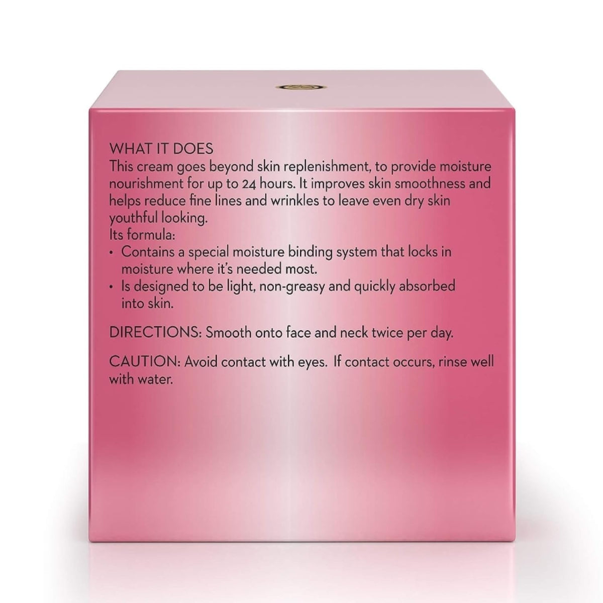 Pink skincare product packaging with text on a white background