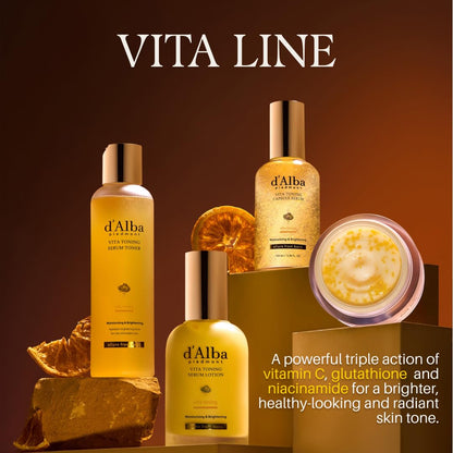 d'alba Piedmont Vita Toning Capsule Serum, Daily Vita Boost for Luminous Skin, Infused with ceramides, Vitamin K/E, and 80.34% Damask Rose Water, plus 2% niacinamide and Vitamin C for ultimate hydration, glow, and revitalization, 50ml