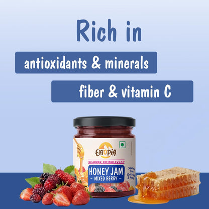 Eatopia Mixed Berry Honey Jam, 70% Berries, Pack Of 1 (240g)