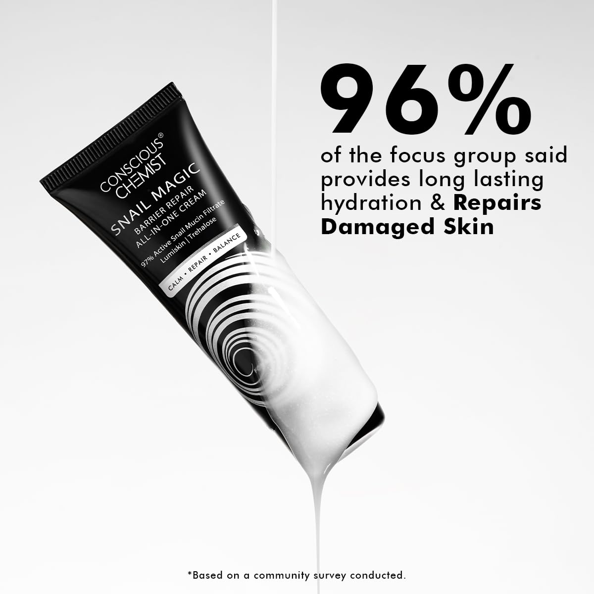 Tube of conscious chemist snail magic cream with text on a white background