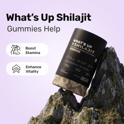 What's Up Wellness Shilajit/Shilajeet Gummies | 200 Mg Resin With 24 Carat Gold Dust | Improves Strength, Stamina And Overall Immunity| No Added Sugar| Shilajit for Men & Women