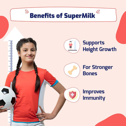 Gritzo SuperMilk Height+ (13+y Girls), 13g Protein Powder (Double Chocolate, 400g) | Zero Refined Sugar, 21 Vitamins & Minerals