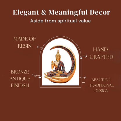 Big Meditating Moon Buddha Statue Showpiece Bronze Finish | Spiritual Home Decor Idol for Living Room Office Table Meditation Corner | Peaceful Zen Figurine Gift 20.3 x 7.6 cm