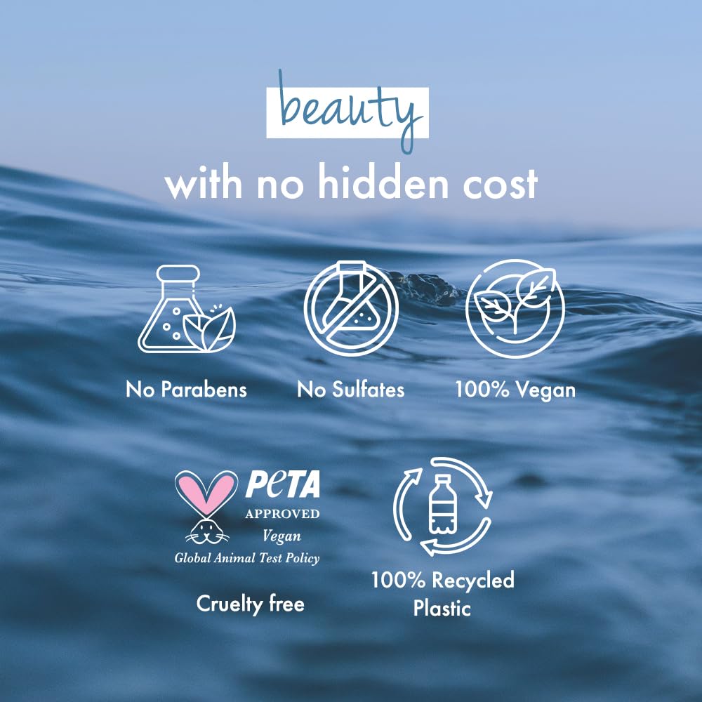Blue ocean wave with icons and text about product attributes on a blue background