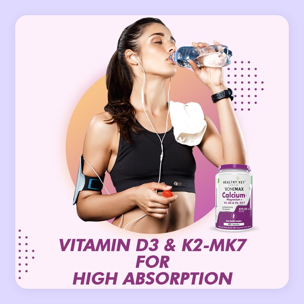 Zephivo HealthyHey Nutrition Vegan Calcium with Magnesium, Vitamin D3 & Vitamin K2- Mk7 - BoneMax - Bone Health Complex - 60 Vegetable Capsules
