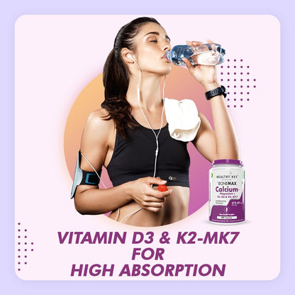 Zephivo HealthyHey Nutrition Vegan Calcium with Magnesium, Vitamin D3 & Vitamin K2- Mk7 - BoneMax - Bone Health Complex - 60 Vegetable Capsules
