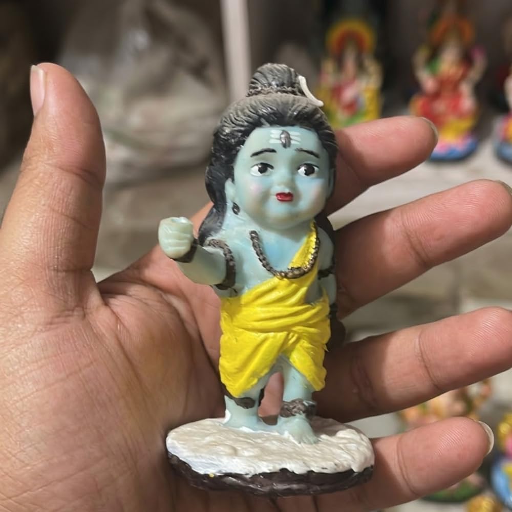 Shivji Idol for Car Dashboard, Home Temple & Office Desk | Compact Resin Mahadev Murti for Puja Room, Table Decor & Spiritual Gift | Small Lord Shiva Statue (Baby Shiva Yellow)