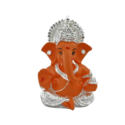 999 Silver Plated Ganesh Idol for Office Desk Puja Room God Ganesha Idol for Home Decor Ganpati for Gift Office Table Shelves Gifting Idol (8.89 x 5.08 cm) (Mango Yellow), Religious