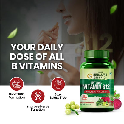 Vlado’s Himalayan Organics Plant-Based Vitamin B12 with B-Complex & Moringa | Energy, Nerve & Brain Support | 60 Veg Capsules