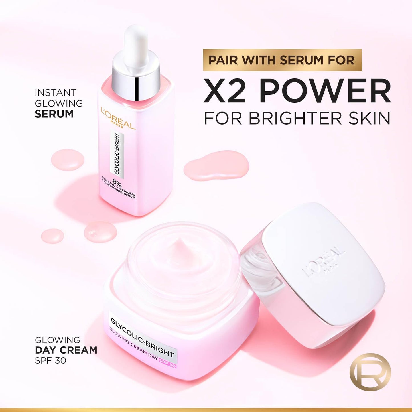 L'Oreal Paris Glycolic Bright Glowing Day Cream, Overnight Brightening Cream, Glycolic Acid in Gel-Like Cream Texture, that Visbily Minimizes Spots & Reveals Glowing skin, 50ml