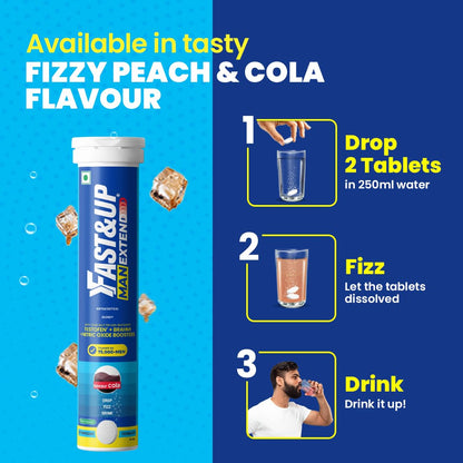 Fast&Up Man Extend | Testofen® Fenugreek Extract |Nitric Oxide Booster + Energizing Blend | Shatavari | Brahmi| Helps Improve Vitality & Stamina | Pack of 20 Effervescent (Cola Flavour)