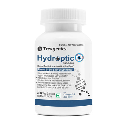 Trexgenics® HYDROPTIC Advanced Dry Eyes & Eye Care One-a-day Vegetarian formula with Lutein, Zeaxanthin, Bilberry, Gingko, Pine Bark, Vitamin C, Zinc &Vitamin A (30 Vcaps) (1)
