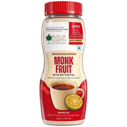 Bliss of Earth Monk Fruit Sweetener with Erythritol 200gm (Golden), 1:1 Zero Calorie Sugar Alternative, Keto Friendly, No Aftertaste, Zero Glycaemic Natural Sweetener,