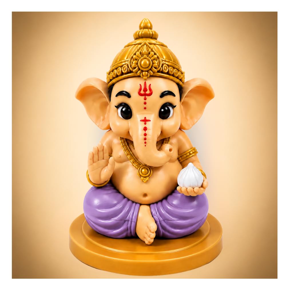 VASPAR Cute Baby Ganesha Idol for Car Dashboard | Premium Lord Ganesh Murti | Mini Ganpati Statue for Home Decor, Office Desk & Pooja Room | Spiritual Gift | Lavender