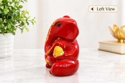 Resin Lord Ganesha Idol Car Dashboard 5x5cm (Red)