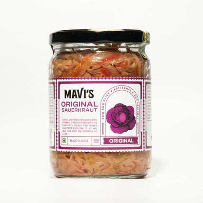 MAVI's Original Sauerkraut| Organic Cabbage & Ingredients| Gut friendly | 100% Natural & Vegan| No Preservatives | No Artificial Flavour or Colour | 500g (Pack of 1)
