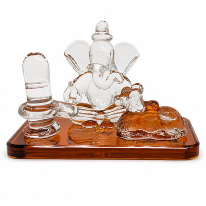 Crystal Glass Shiva Ganesha Nandi Statue | Decorative Religious Showpiece for Home, Temple & Office | Orange, 4 x 2.5 Inch