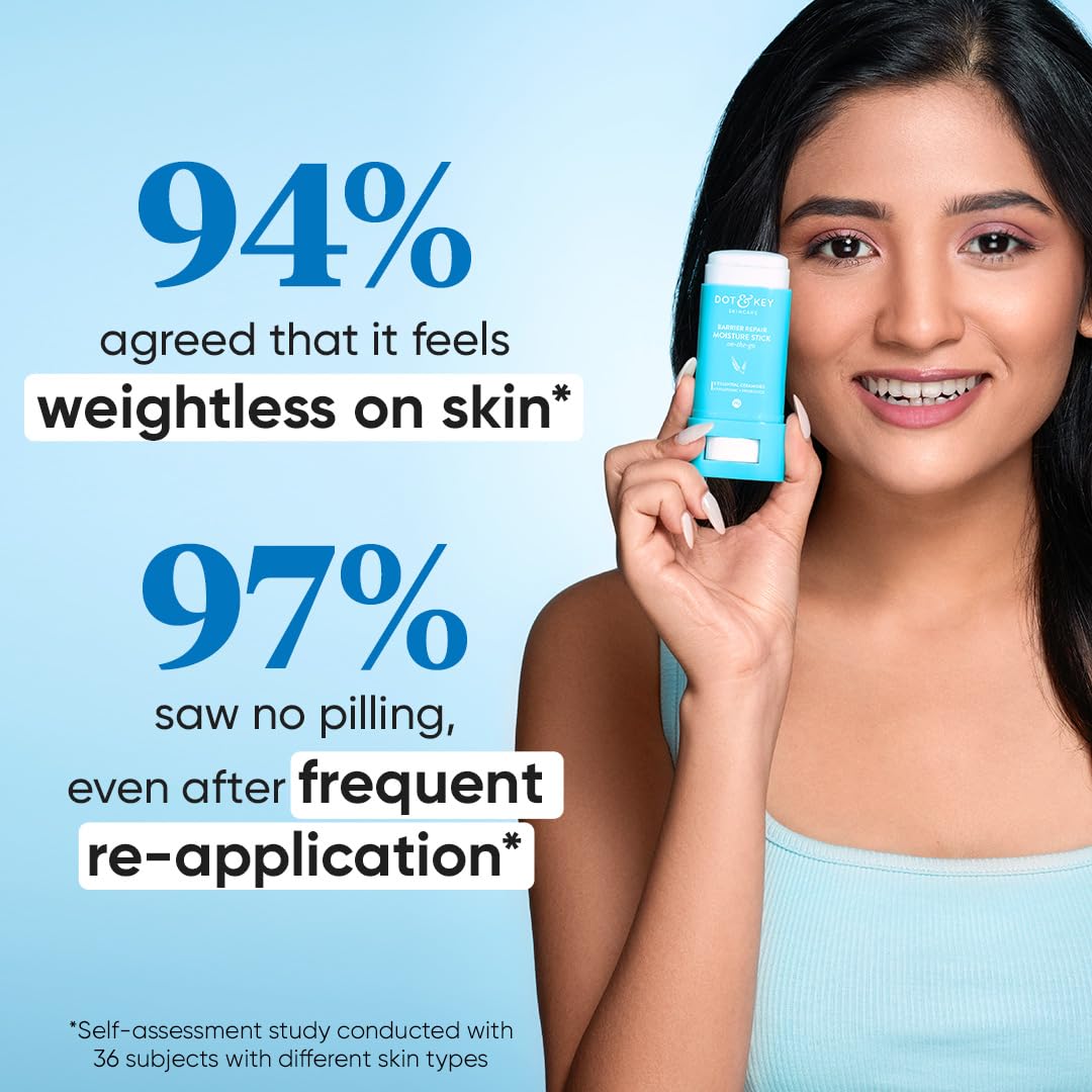 Zephivo DOT & KEY Barrier Repair Moisture Stick On-The-Go Non Sticky Ceramides Moisturizer With Hyaluronic + Probiotic For Intense Moisturization&Skin Strengthening|For Dry Skin, Normal & Sensitive Skin|20G
