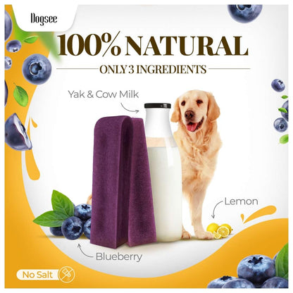 Dogsee Flavored Himalayan Yak Cheese Dental Chews for Dogs 140g (Medium - 2 Chews) | for Healthy Skin & Coat | No Grain, No Gluten | Odorless Dog Treats (Medium, Blueberry)