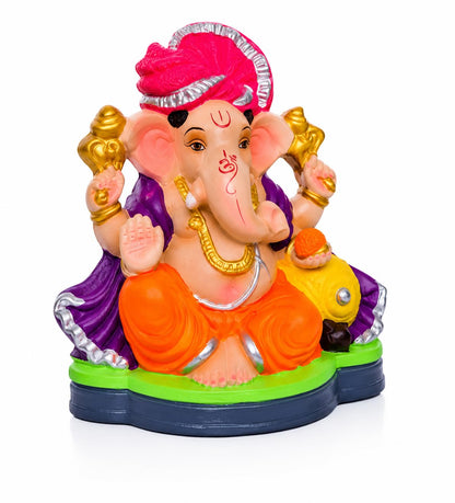 DORAYA EARTH CREATION Clay Ganpati Murti Handmade Eco-Friendly Multicolour Ganesh Idol for Home Temple, Ghar Pooja, Ganesh Chaturthi Decoration, Office Desk & Festive Gift | 6.5 Inch (Clear)