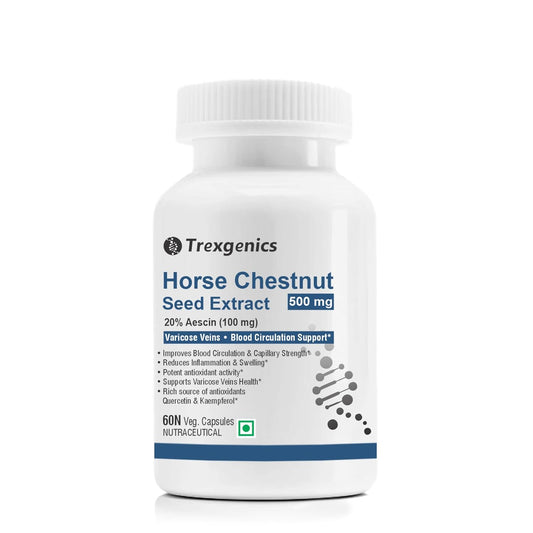 Trexgenics HORSE CHESTNUT 500mg (20% aescin) Standardized Leg Veins & Blood Circulation support (60 Veg capsules)