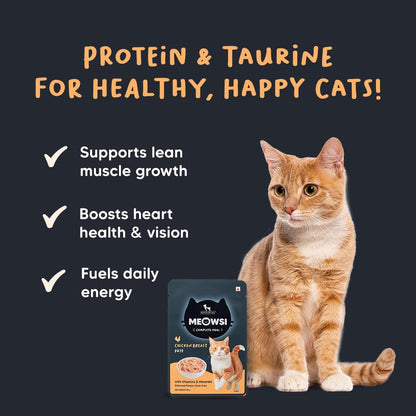 Meowsi by HUFT Chicken Breast Pate Cat Food - 80 gm | Wholesome, Smooth & High-Protein Wet Food for Persian & All Breeds | Supports Strong Muscles, Healthy Digestion & Shiny Coat