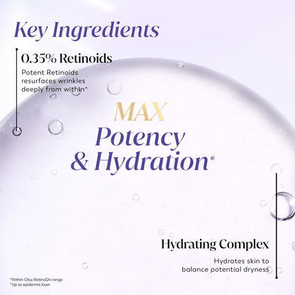 Advertisement for skincare product with text about retinoids and hydration.