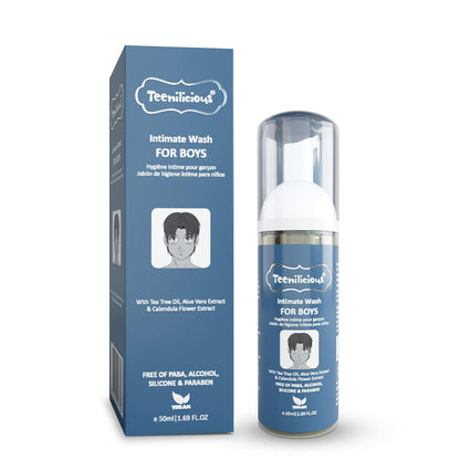 Teenilicious Intimate Wash for Men | Hygiene Wash with Aloe Vera, Tea Tree Oil | Anti Itch & Anti Odour | Antibacterial & Antifungal | Free from Alcohol, Silicones, Paraben & Sulphates - 50ml