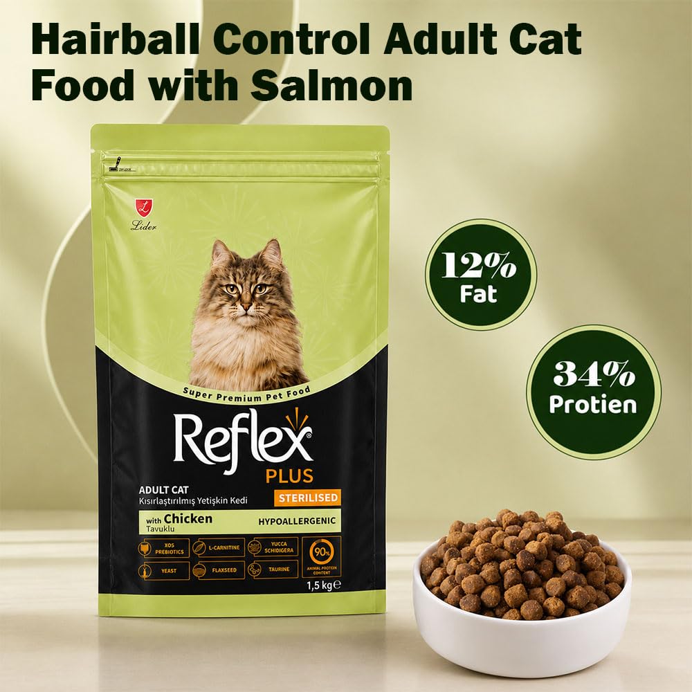 Reflex Plus Sterilized Adult Dry Cat Food with Chicken, Complete & Balanced Nutrition for Sterilized Cats, Supports Weight Management, Digestion, Healthy Skin & Coat (400g)