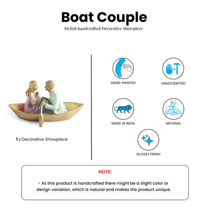 'Boat Couple' Resin Decorative Items for Living Room (Hand-Painted, 11.8 Cm)|Couple Show Pieces for Home Décor |Multicoloured