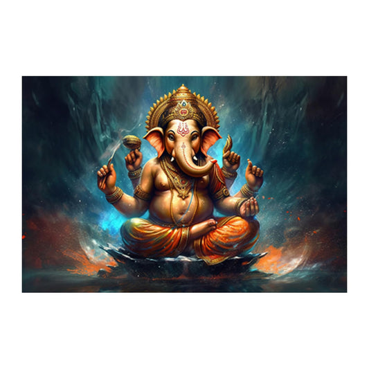 Ganapati/ganesha Paintings for Living room, Ganapati/ganesha Poster Big Size with Sparkle Coated Lamination - 23474 (Self Adhesive) 18x24 Inch