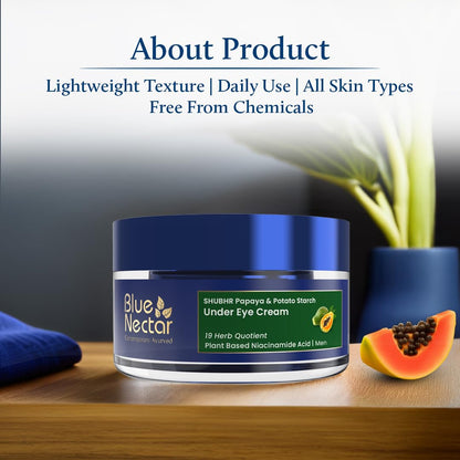 Blue Nectar Under Eye Cream for Dark Circles for Men | Natural Niacinamide Cream from Papaya & Potato | Effective for Wrinkles, Fine Lines & Puffiness (19 Herbs,15gm)