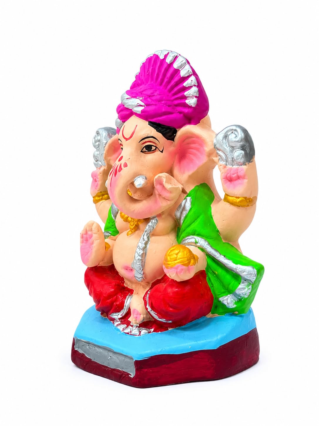 DORAYA EARTH CREATION Clay Ganpati Murti Handmade Eco-Friendly Multicolour Ganesh Idol for Home Temple, Ghar Pooja, Ganesh Chaturthi Decoration, Office Desk & Festive Gift | 6.5 Inch (Green)