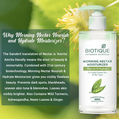 Biotique Lotion Morning Nectar Flawless Skin Moisturizer L Prevents Dark Spots, Blackheads And Blemishes L Visibly Flawless Skin L Nourishes And Hydrates Skin L All Skin Types Lotion L 250Ml