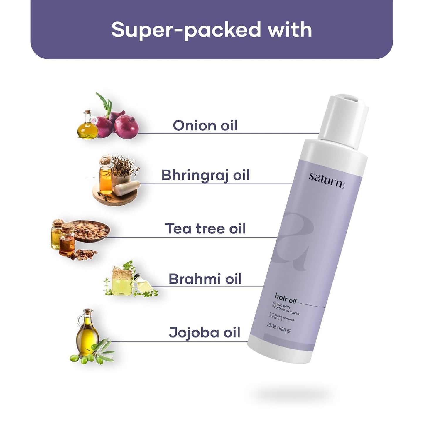 Saturn by GHC Hair Growth Oil For Hair Fall, Stronger, Thicker Hair With Onion Oil & Bhringraj Oil, Paraben Free, SLS & Sulphate Free, 200 ml