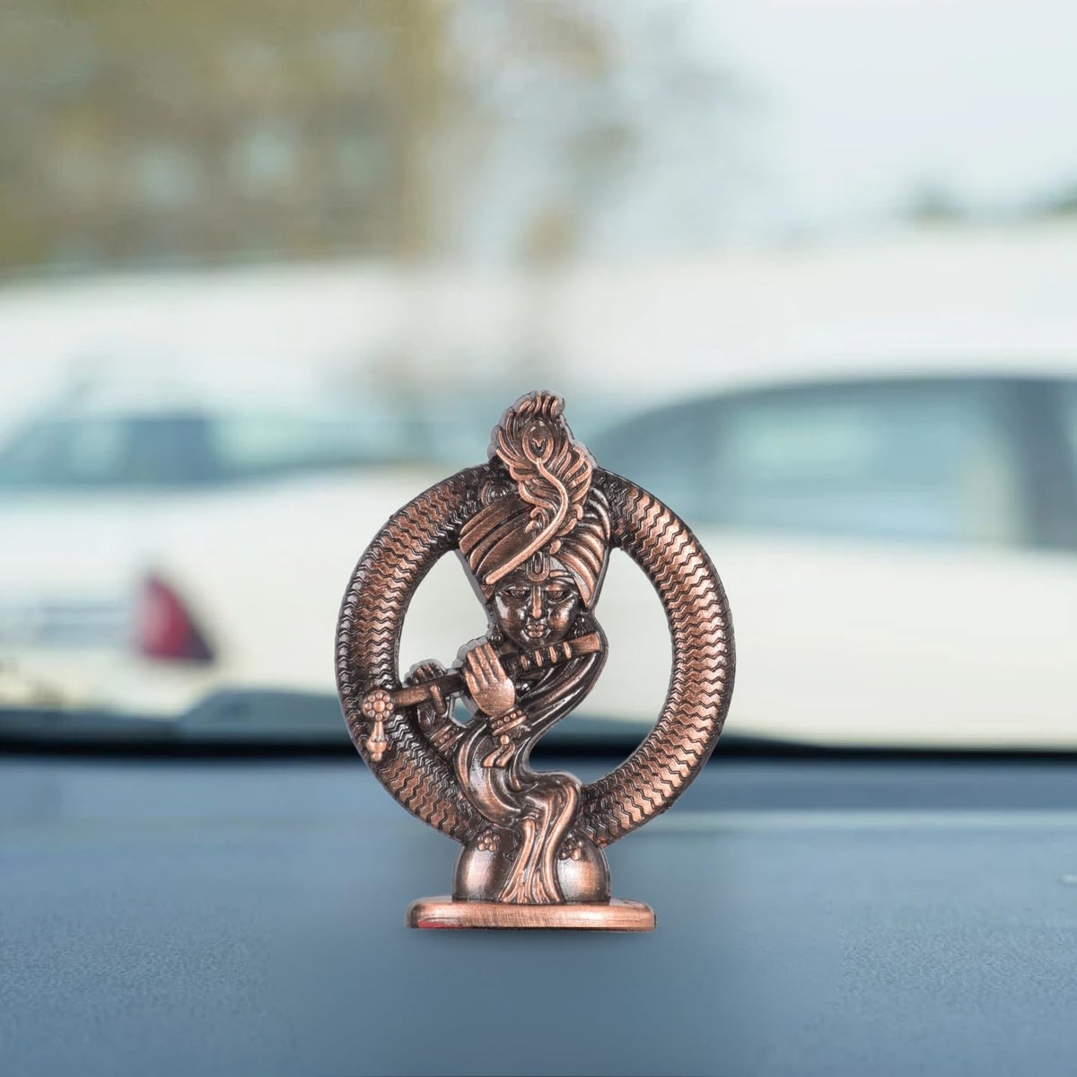 Shree Krishna with Bansuri Artistik Mukharvind Idol for Car Dashboard – Copper Finish Krishna Ji Murti Decorative Mukharvind Showpiece (S992-CPR)