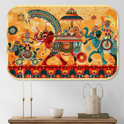 elephant modern art Premium Sparkle Lamination Finished Surface Golden Slim Frame 35 cm x 28 cm Large Size, For Home/Office/Hotel painting KG46
