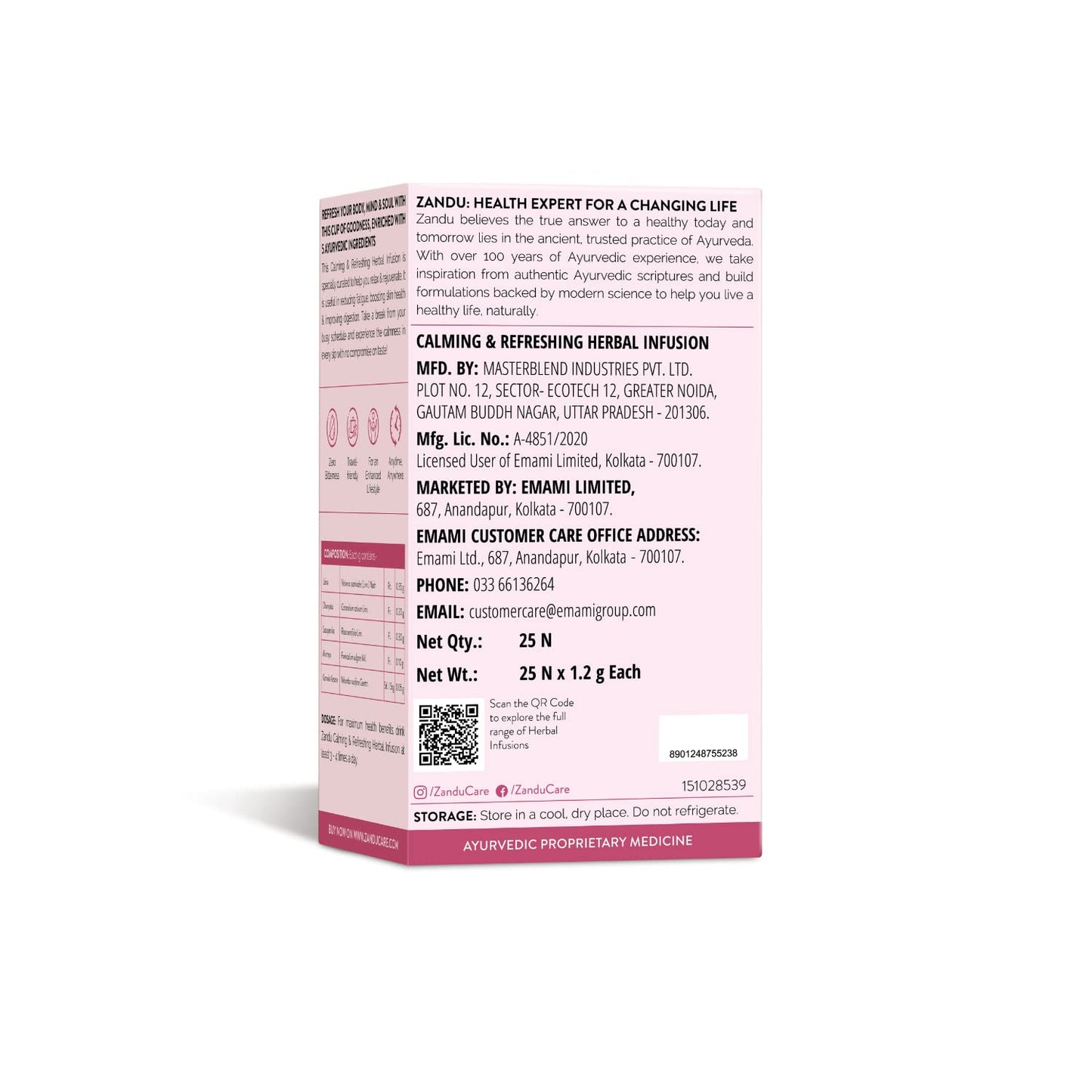 Zandu Calming & Refreshing Herbal Infusion: 1st Ayurvedic Iced Herbal Tea With Taste & Health Benefits | Reduces Fatigue, Improves Skin Health & Promotes Digestion (25 Tea bags)