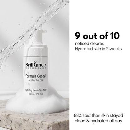 Brilliance Premium Hydrating Foaming Face Wash | Dermatologist Tested | Cocoyl Formula with 1% Salicylic Acid,Ceramide & Vitamin C, 100ml | Gentle Anti-Acne Cleanser for Acne-Prone Skin, Reduces Spots & Marks, Oil Control & Balanced Clear Skin