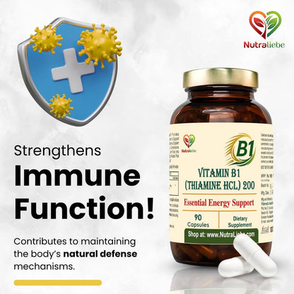 Nutraliebe Vitamin B1 (Thiamine HCl) – High-Potency Energy & Nervous System Support | Promotes Metabolism, Heart Health & Brain Function | 90 Vegetarian Capsules | Non-GMO & Gluten-Free