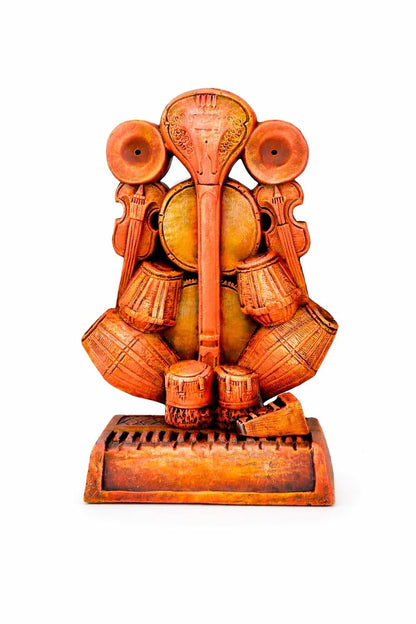 Ganesha Idol for Home Decor | Handmade Terracotta Ganpati Statue with Musical Instruments | Ganesh Murti for Office, Living Room & Gift | Krishnanagar Clay Art