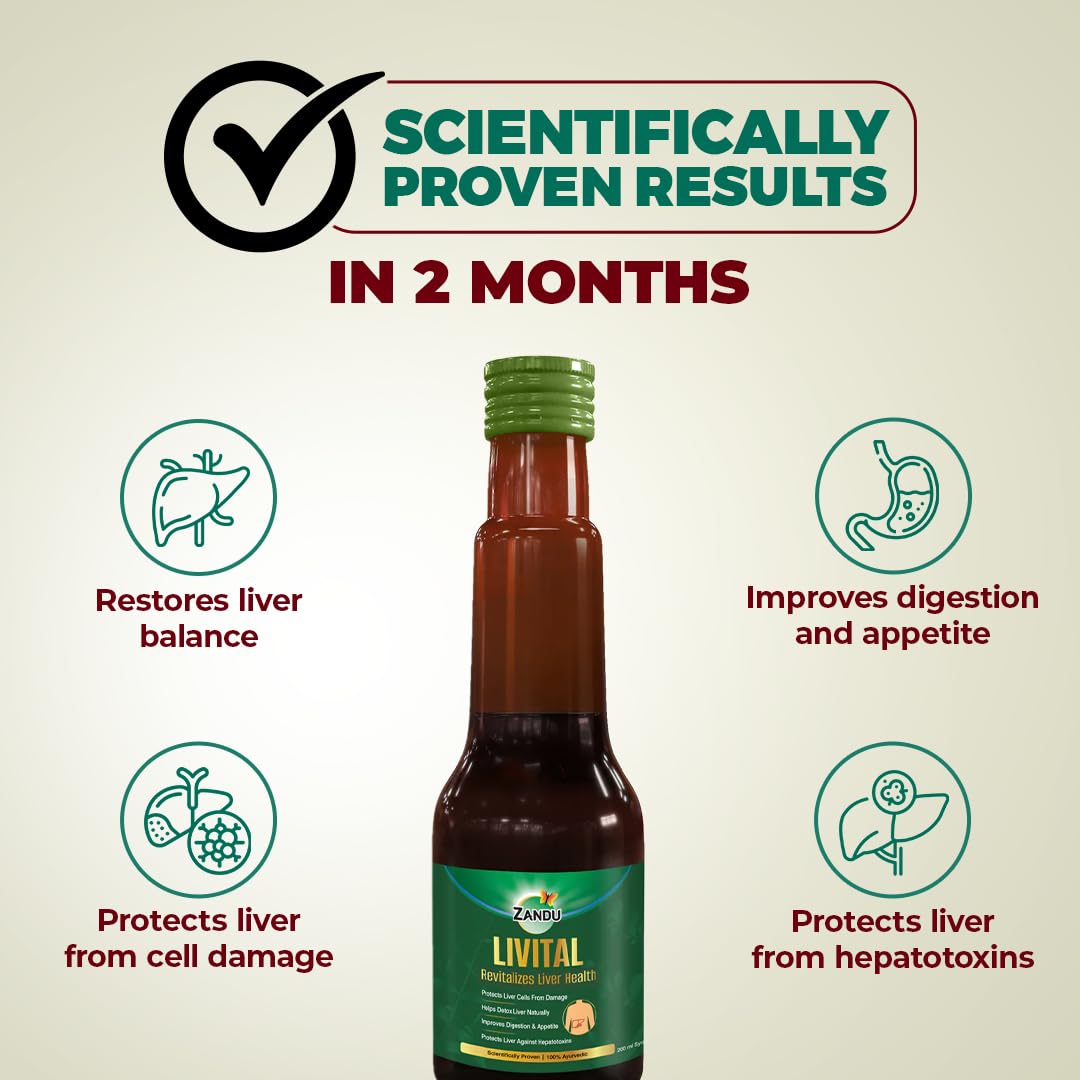 Zandu Livital Syrup – 200 ml | Scientifically proven Ayurvedic Liver Care & Detox Support |Revitalises Liver Health Naturally & Boosts Appetite & Digestion | Blend of 12 Potent Herbs