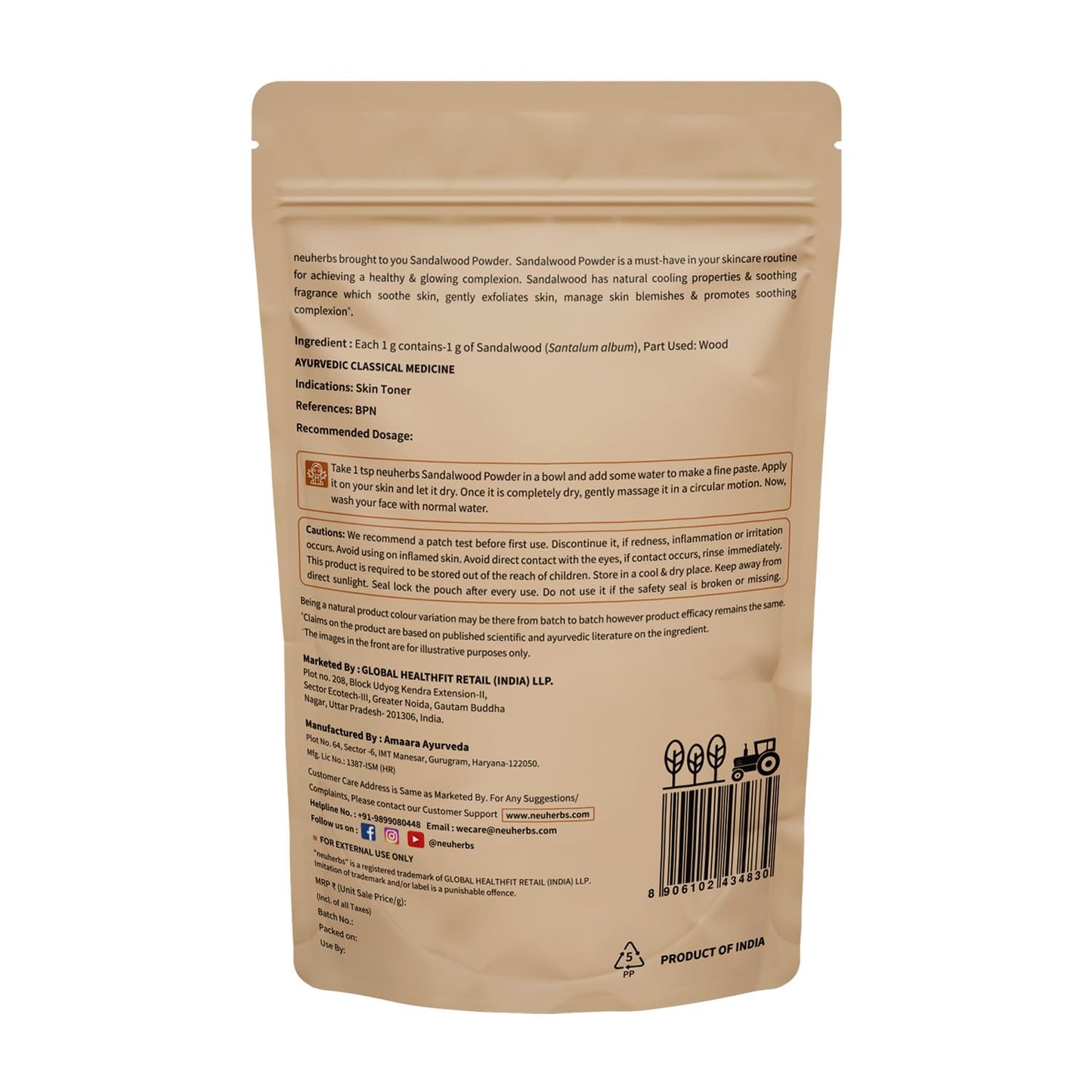 Neuherbs Sandalwood Powder For Face Pack - 100g | Chandan Powder For Glowing & Brighten Skin | Face Mask | 100% Pure & Natural With No Added Preservatives