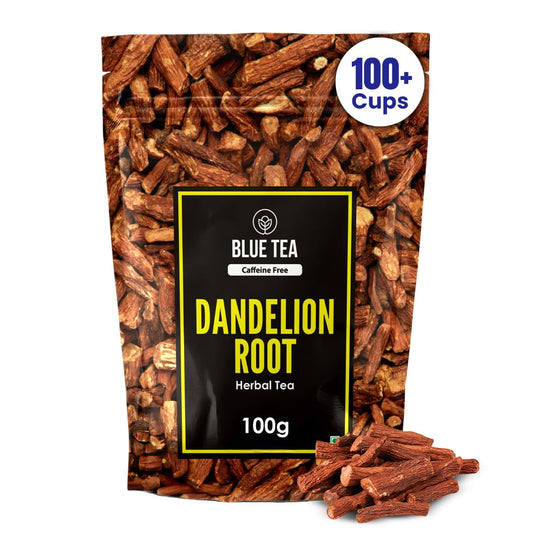 BLUE TEA - Dandelion Root Tea - 100 grams | IMPROVES DIGESTION | Liver Detox Herbal Tea - Caffeine Free - Non-Bitter - Mild Flavor | Ziplock Pack