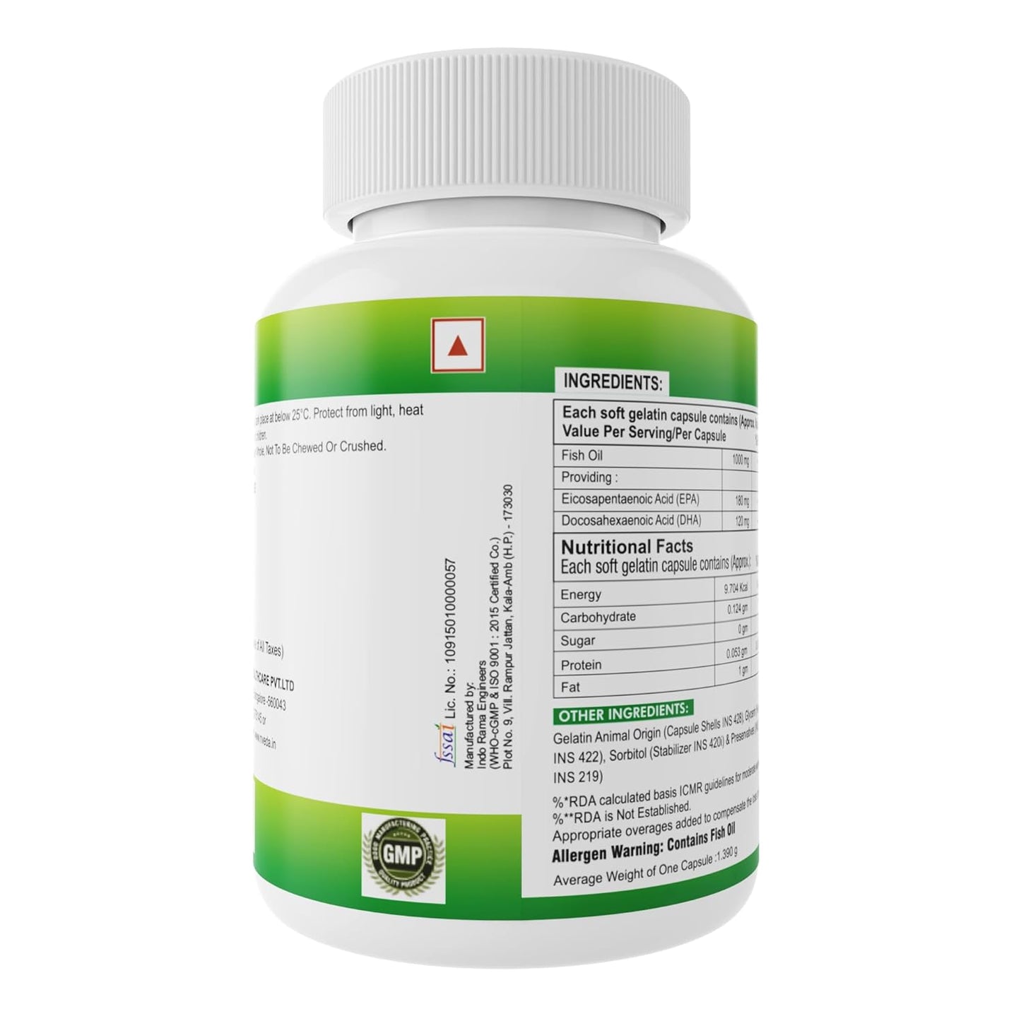 Nveda Omega-3-Fish-Oil 1000mg For Men & Women, Omega 3 fatty-acid 60 Capsules with 180mg EPA-DHA 120mg for Healthy Heart, Eyes, Brain & Joints