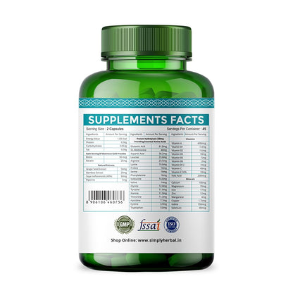 Simply Herbal Natural Biotin Vitamin B7 Capsules for Hair & Skin Enriched With Keratin + Multivitamin + Amino For Men Women (90 Capsules)