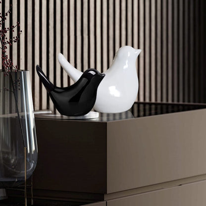 THE SACRED GIFTS Creative White and Black Glossy Ceramic Birds Figurines for Home Decoration | Figurine Accessories Party | Art Gifts | Gifting Items | Homewarming Tabletop Centerpiece (Set of 2)