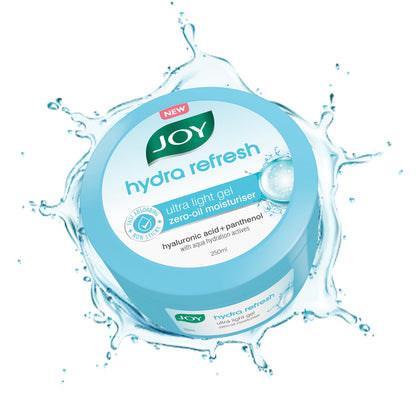 Joy Hydra Refresh Ultra Light Gel, Oil Free Moisturizer with Hyaluronic Acid & Vitamin E 250ml - Non Sticky & Lightweight Face Cream for Oily Skin for 48hr Moisturization