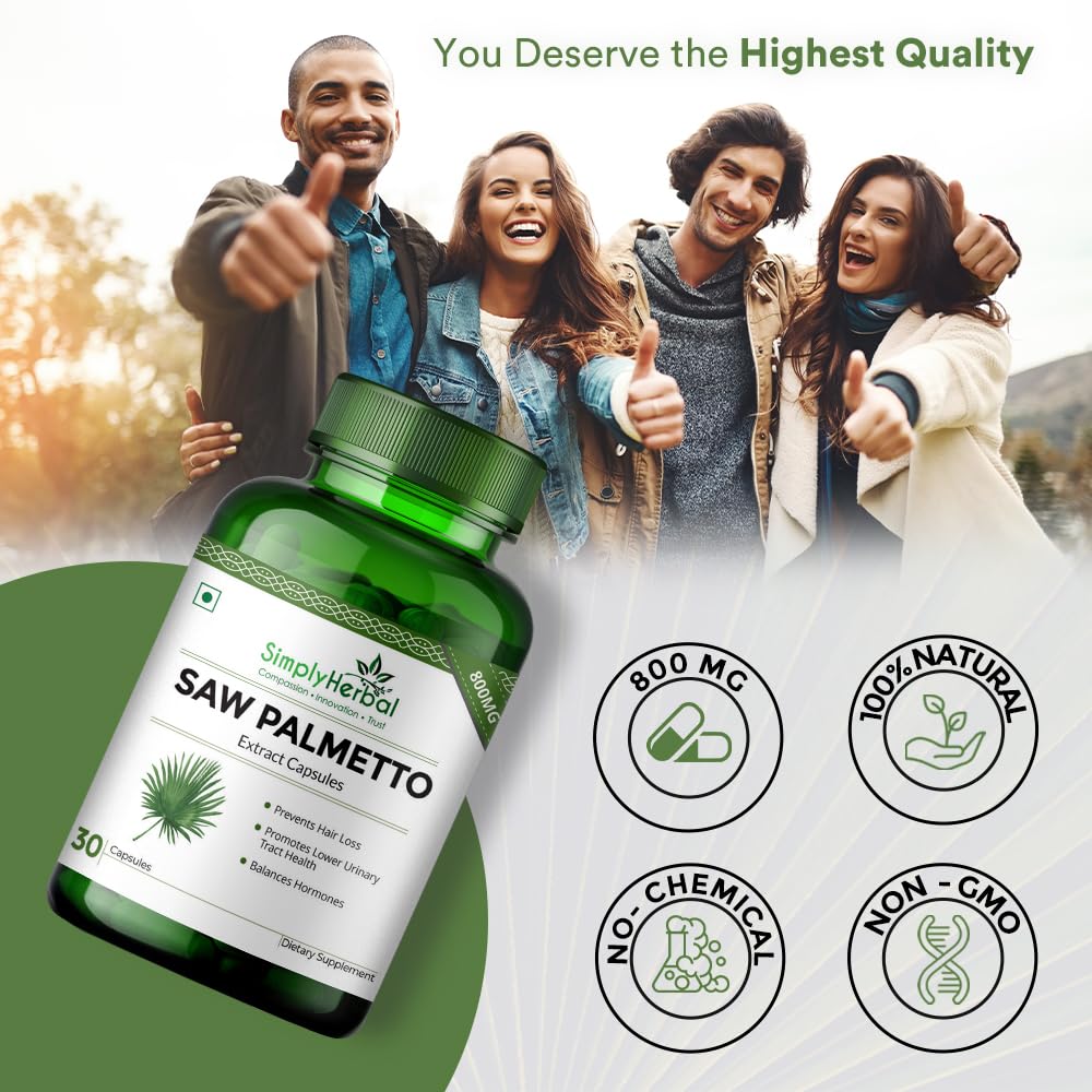 Simply Herbal Saw Palmetto Extract 1000mg – 30 Veg Capsules | Herbal Supplement for Prostate Health & Hair Wellness | For Men & Women