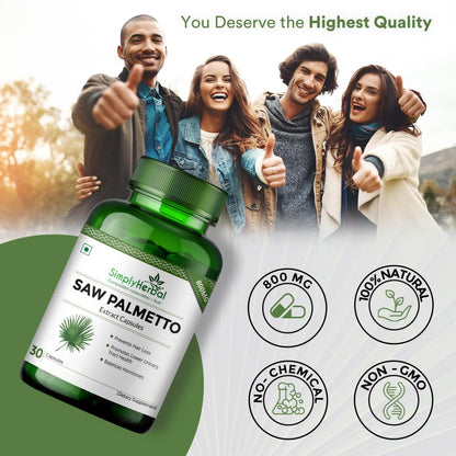 Simply Herbal Saw Palmetto Extract 1000mg – 30 Veg Capsules | Herbal Supplement for Prostate Health & Hair Wellness | For Men & Women
